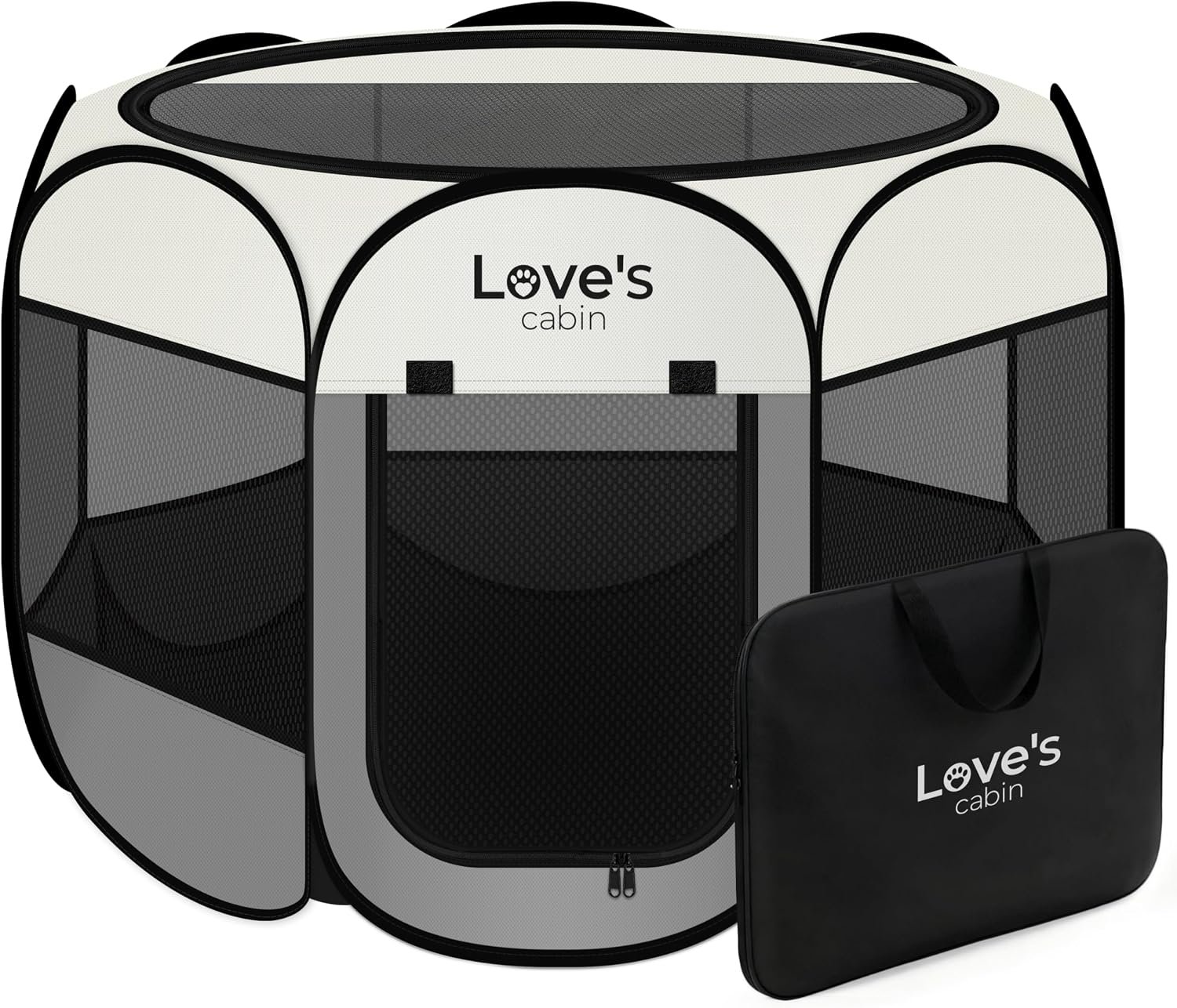 Love’s cabin Pet Puppy Dog Playpen, Medium Dog Tent Crates Cage Indoor/Outdoor, Portable Playpen for Cat, Foldable Pop Up Dog Kennel Playpen with Carring Case, Removable Zipper Top, Grey
