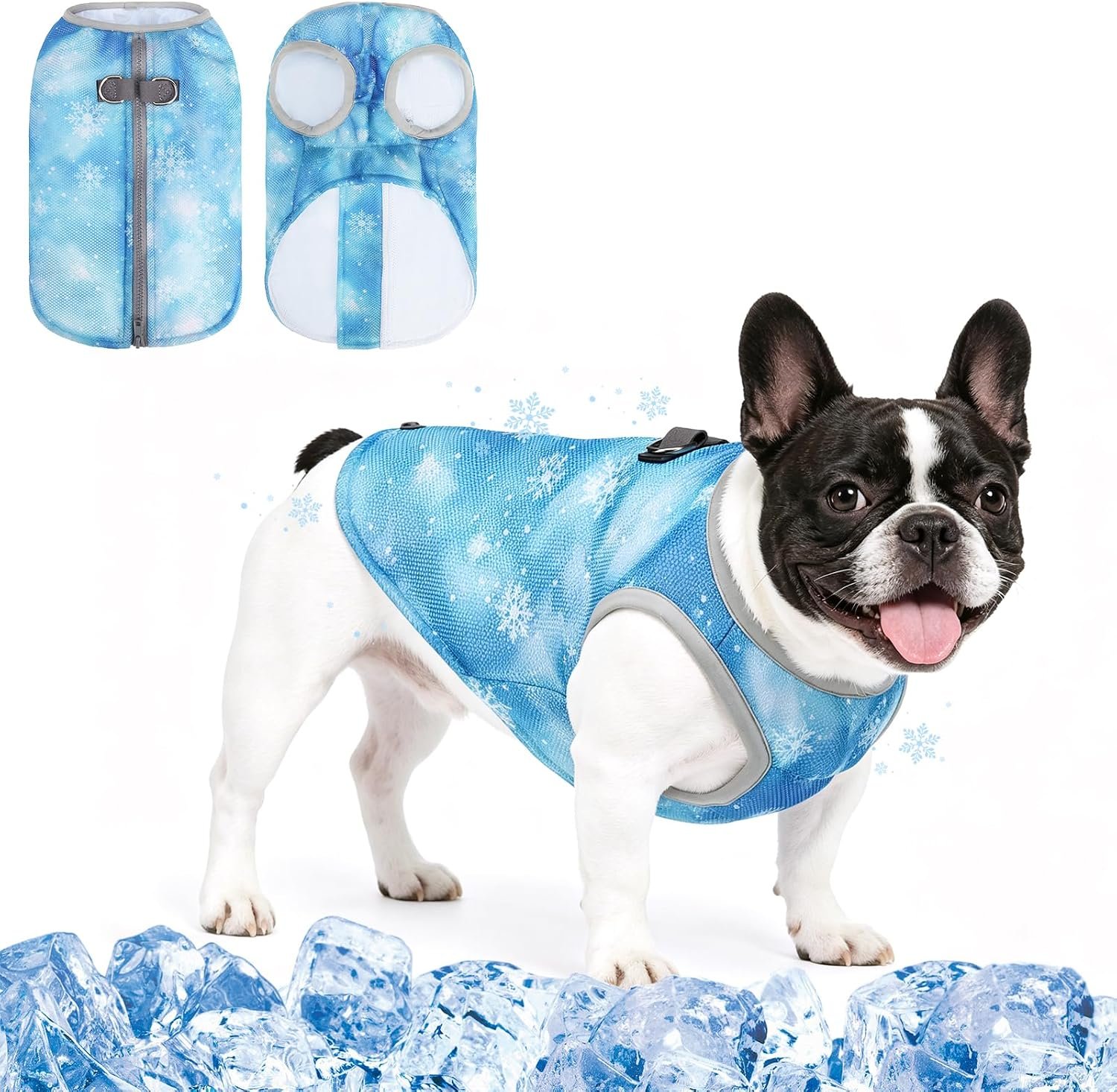 KOOLTAIL Dog Cooling Vest, Sun Protection Easy on off Cooling Pet Shirt Harness with Zipper & Leash Ring, Breathable Summer Quick Dry Clothes, Relief in Hot Weather for Small Medium Large Dogs, Blue L