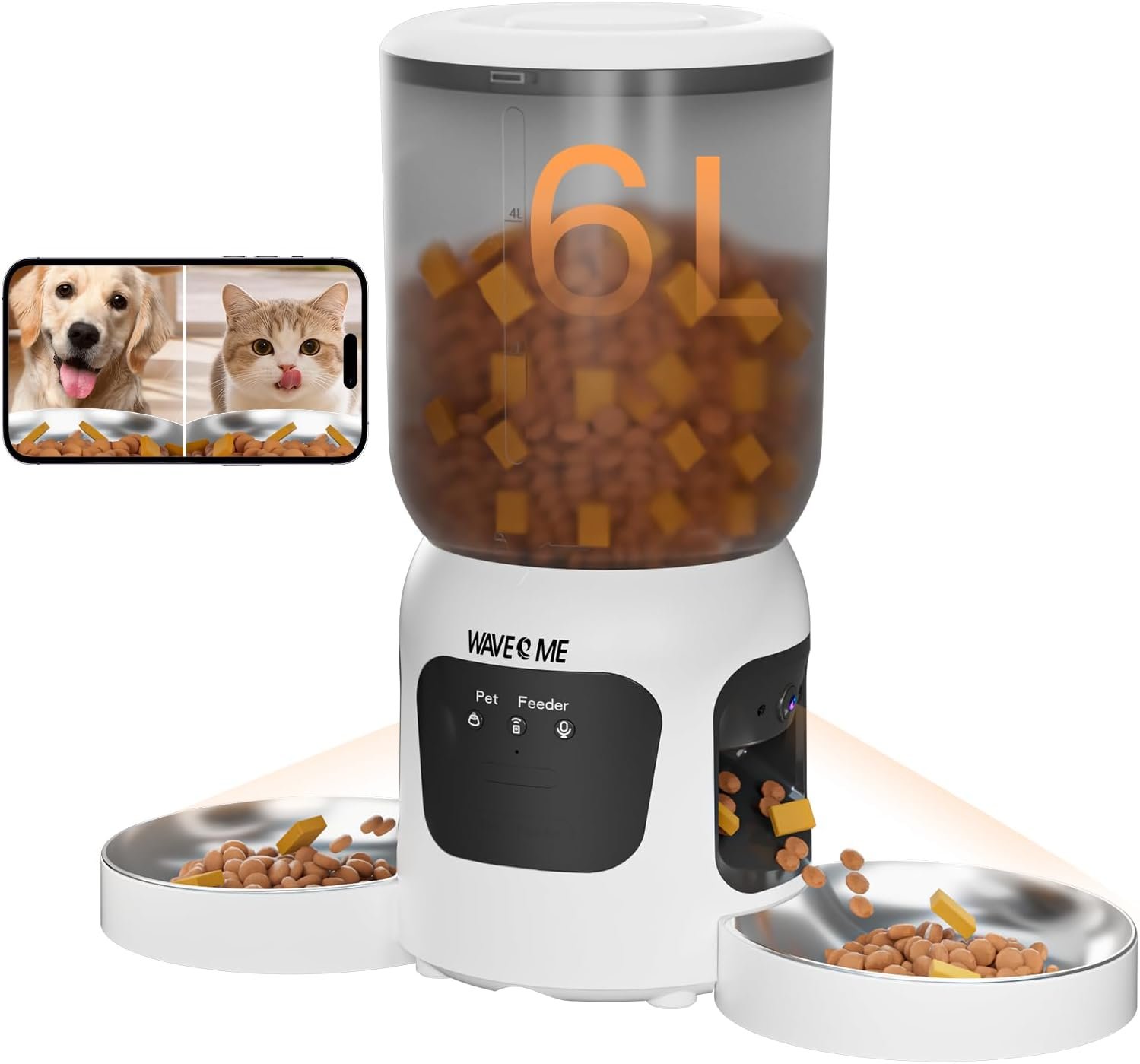 Automatic Cat Feeder 2 Cats, Dual Camera Timed Pet Food Dispenser