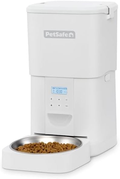 PetSafe Timed Cat and Small Dog Feeder with Portion Control FlexFeed Automatic Pet Feeder 8 Cups/2L White 4 lbs.