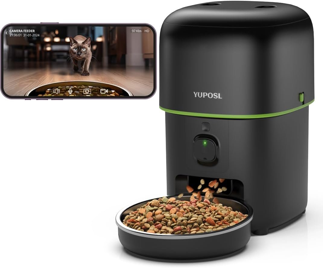 Automatic Cat Feeder with Camera – 5G WiFi Auto Cat Food Dispenser, 1080P HD Video with Night Vision, 1-15 Meals, 1-99 Portions, 2-Way Audio, Keeps Food Fresh, Timed Pet Feeder Also for Dogs