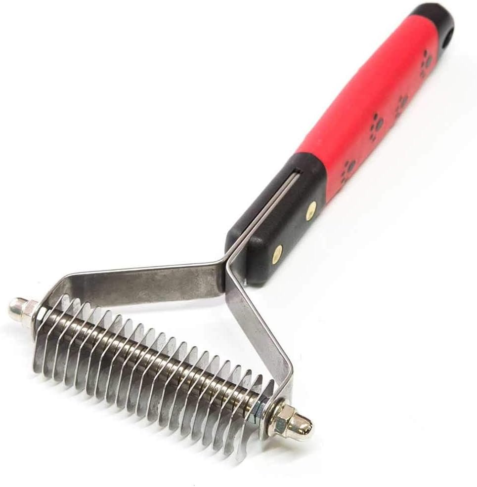 RYAN’S PET SUPPLIES Paw Brothers 20 Blade Medium Double WideDematting Undercoat Rake for Dogs and Cats, Professional Grade, Dog Shedding Brush, Stainless Steel Blades, Rounded Gentle Teeth