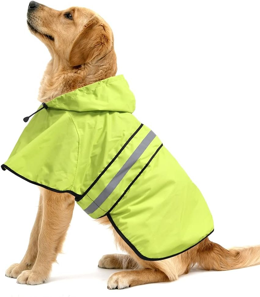 Waterproof Raincoats for Dogs – Adjustable Pet Raincoat Jacket, Lightweight Dog Hooded Rain Coat Waterproof Rain Poncho for Small to X- Large Dogs and Puppies (Neon Green, Large)