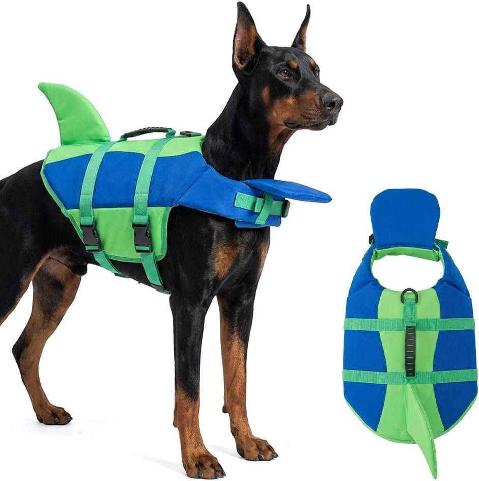 Shark Dog Life Jacket with Chin Float for Small & Large Dogs，Blue：XS