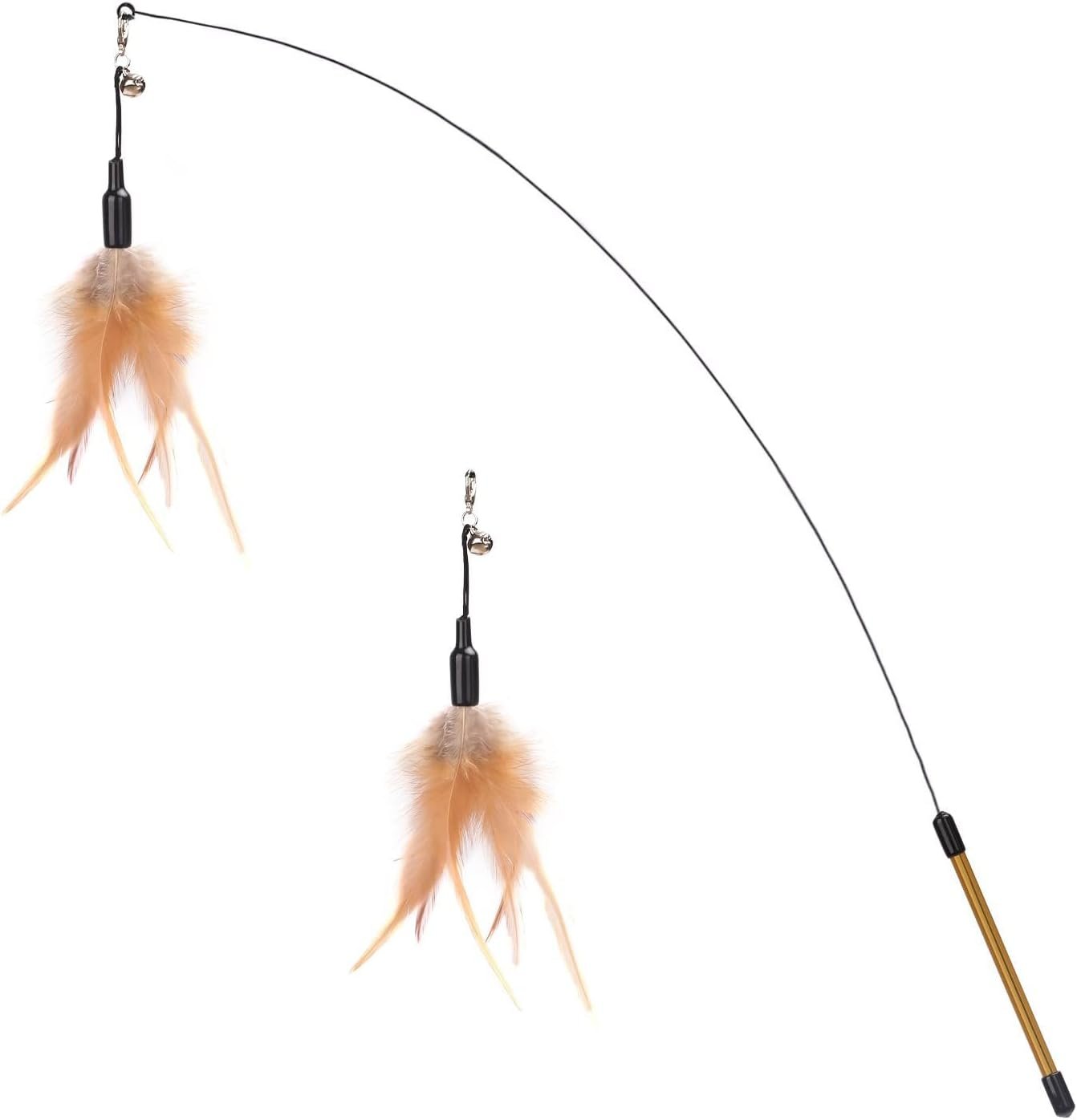 Pawaboo Cat Feather Wand Interactive Toy, 2 Feathers + 1 Wand with Bell
