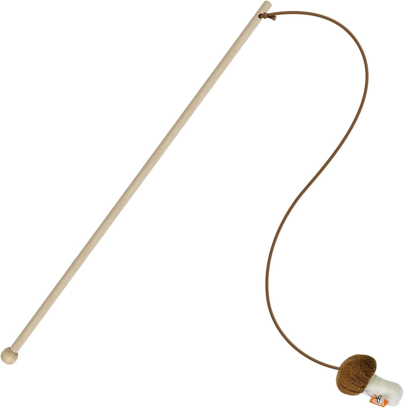 TTcat Natural Wooden Cat Wand Toy with Catnip Plush Mushroom, Thick Unbreakable Rope Interactive Cat Teaser Stick with Bell, Indoor Kitten Boredom Relief Hunting Play Toy for Cats.