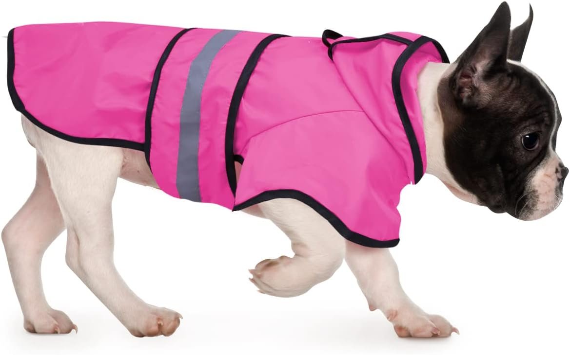 HDE Dog Raincoat with Hood & Leash Hole S-XL Dog Rain Jacket Pink S