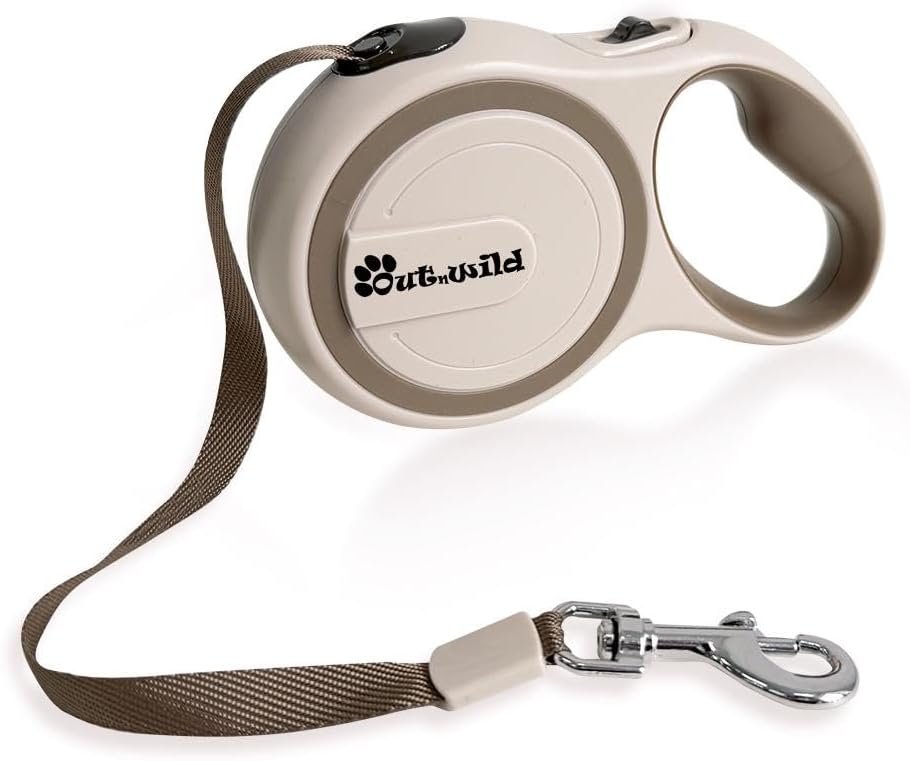 OUTnWILD Retractable Dog Leash – Tangle-Free 360° Design with Anti-Slip Handle | 16 ft Strong Nylon Tape | One Touch Quick-Lock Braking System | for Small/Medium Breeds/Pets Up to 44lbs. (Khaki, M)