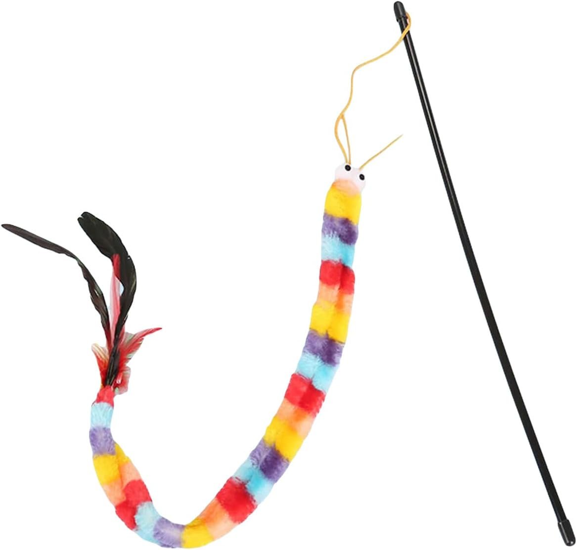 QWINEE Cat Wand Toys, Cat Interactive Toy, Cat Toys for Indoor Cats, Interactive Teaser Toys for Kitten Deep Multicolor One Size