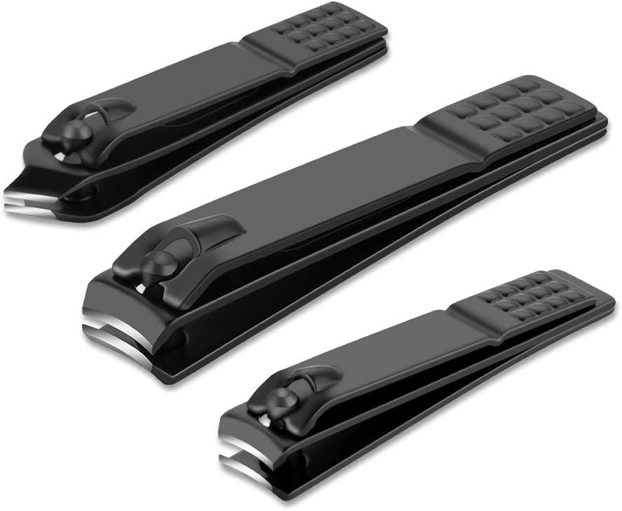 Nail Clippers Set Black Matte Stainless Steel Fingernail & Thick Toenail & Ingrown Nail Clippers, Perfect 3 pcs Nail Clipper Cutter for Men and Women(Black)
