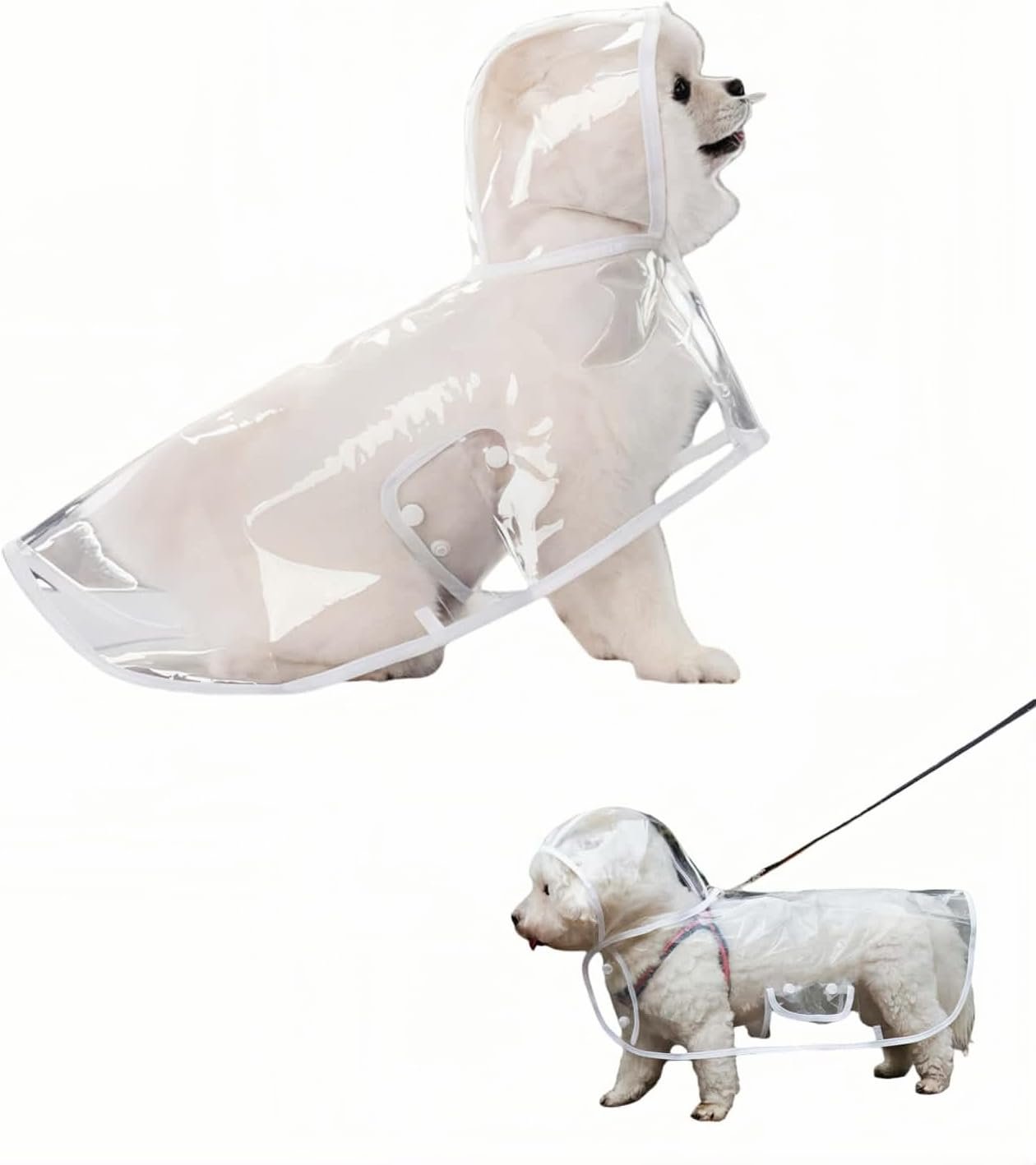 Clear Dog Rain Poncho for Small Medium Dogs,Heavy Waterproof Raincoat with Hidden Leash Hole&Adjustable Snaps,Pet Hooded Cape for Bichon Poodle (2.2-3lbs) (Transparent, Small)