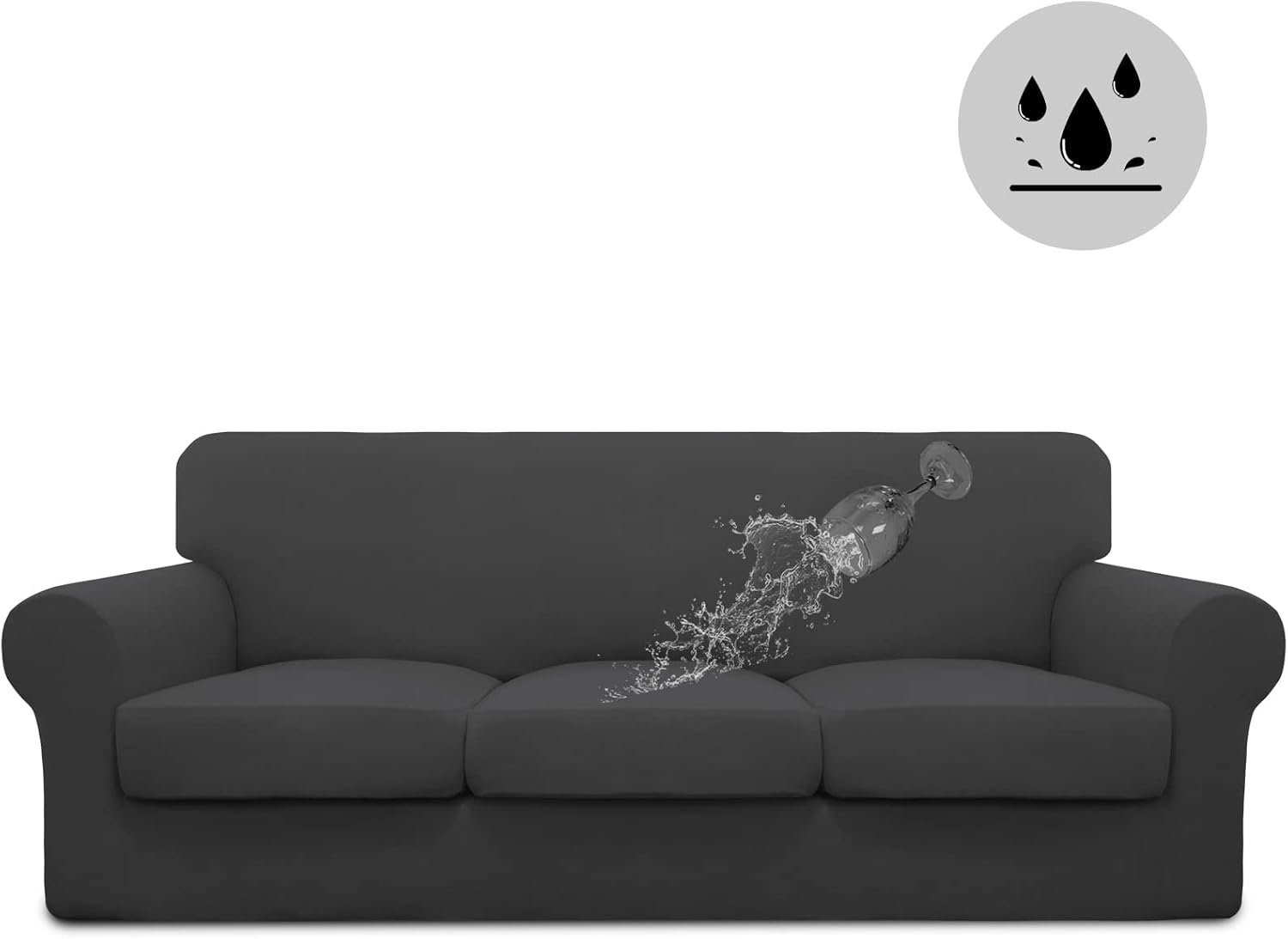 Easy-Going Waterproof 4 Pieces Stretch Couch Cover for 3 Cushion Dark Gray