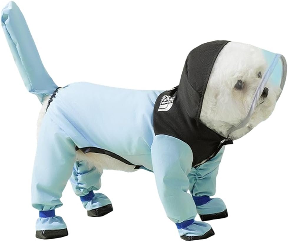 Waterproof Dog Raincoat, Clear Hood, Leash Hole, Blue, X-Small