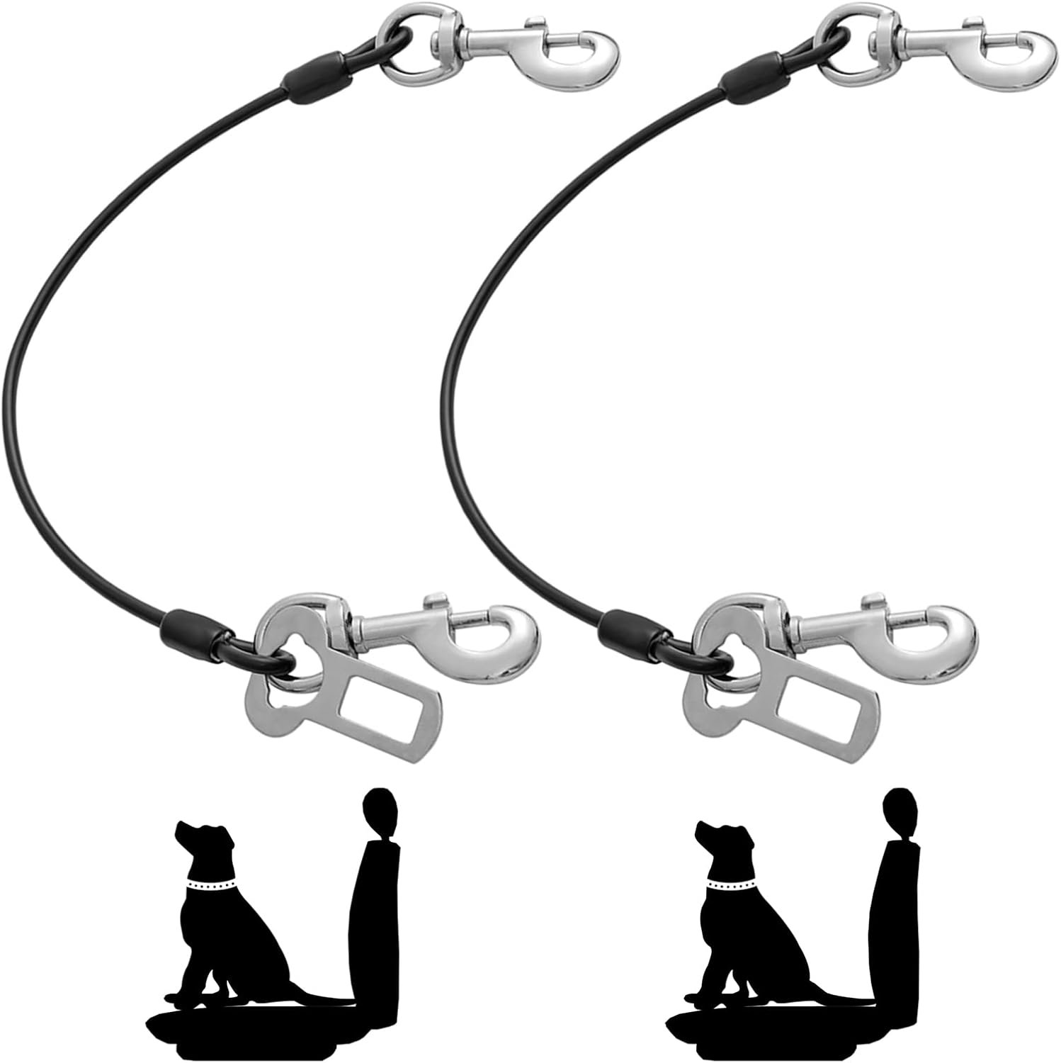 Dog Seat Belt Harness for Car,2pcs Dog Seatbelt of Coated Wire Leash Safety Restraint,No Chew Tether Cable Vehicle Dogs Accessories,Double Clips & Latch (2 Pack Black, 24 inch/60 CM)