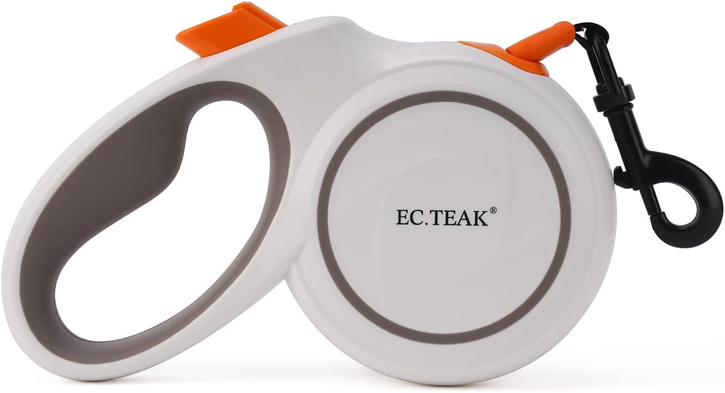 Retractable Dog Leash, 16 FT/26 FT Dog Leash Retractable for Small/Medium/Large Dogs up to 110 lbs, Strong Nylon Tape, Tangle Free, One-Hand Brake (White/Orange, Large)
