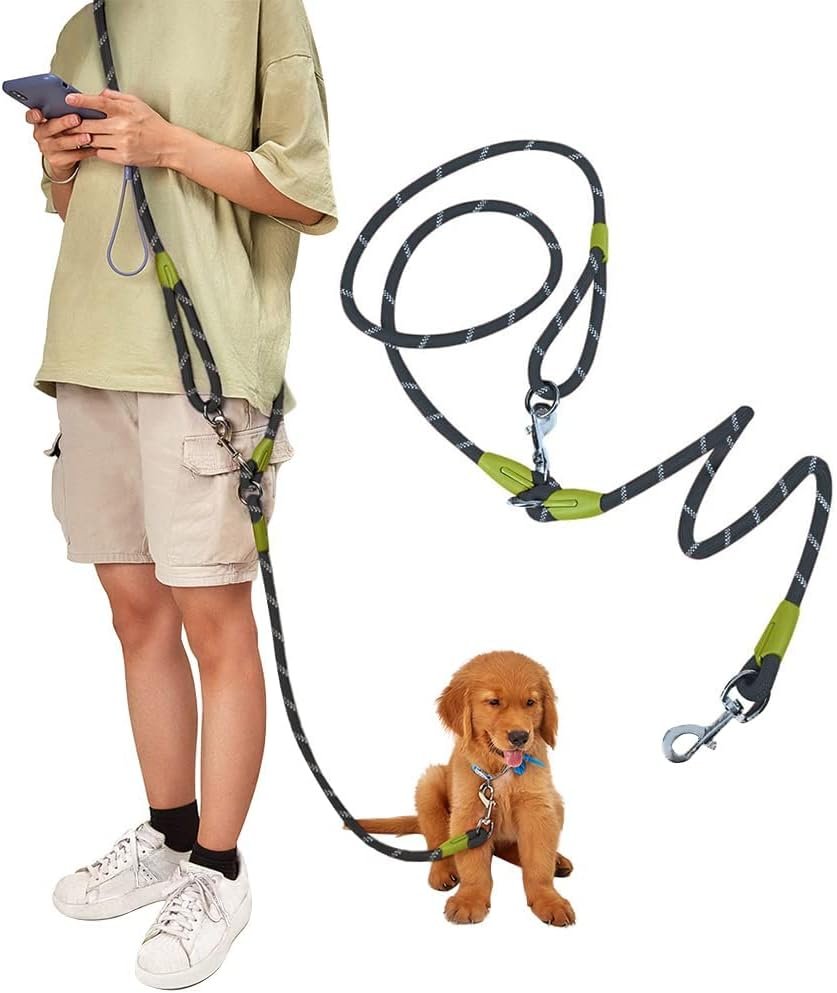Hands Free Dog Leash Crossbody Dog Running Leash Handsfree Pet Rope for Hiking Training Heavy Duty Reflective Pet Walking Belt (Black)