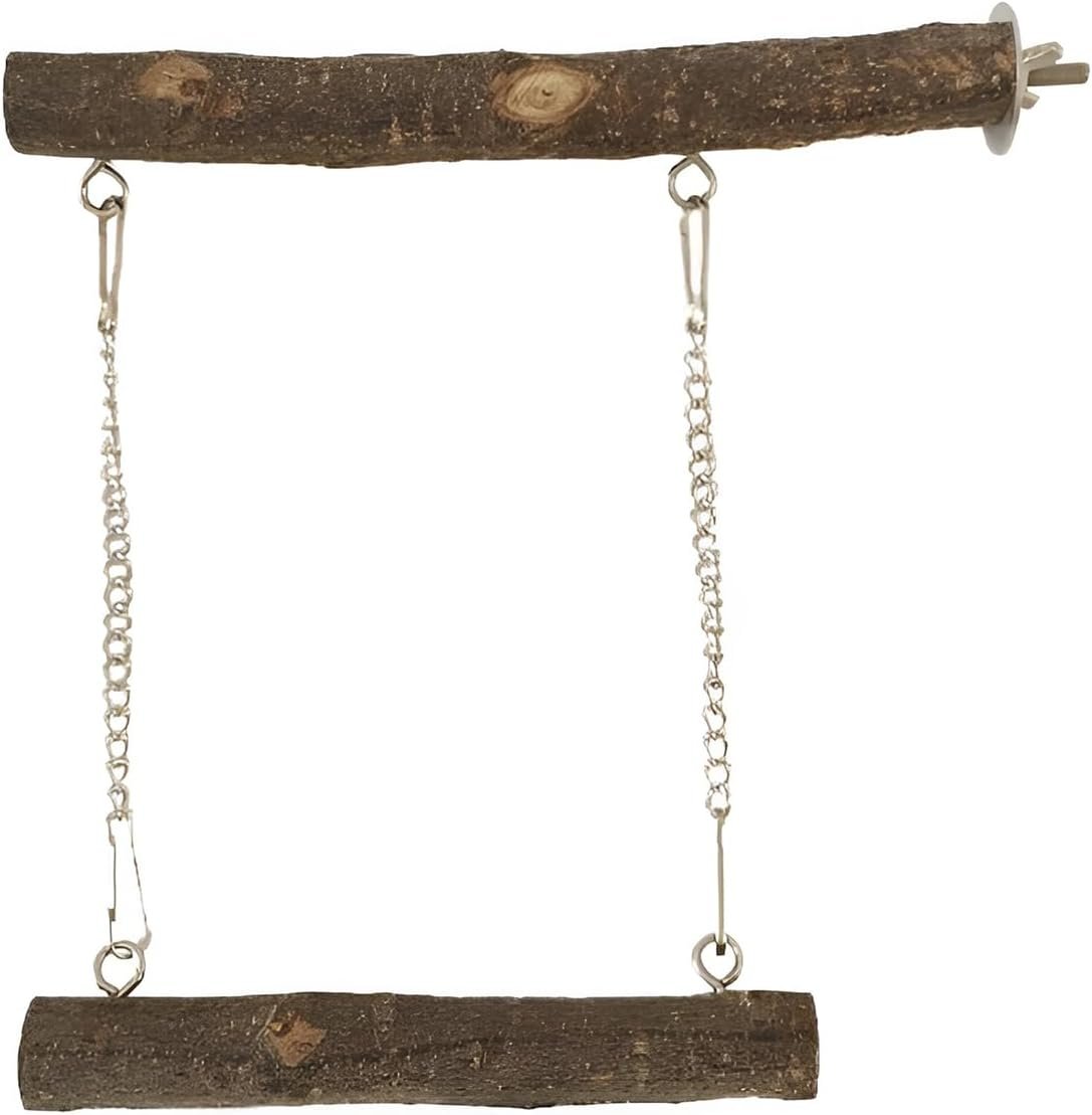 Bird Swing Parrot Perch Stand, Natural Wood Parrot Cage Toys