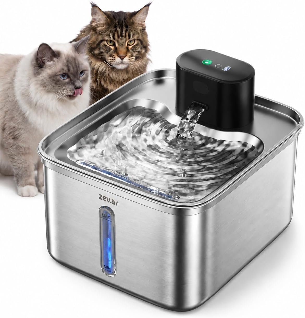 Wireless Cat Water Fountain, 108oz/3L Pump-Free Ultra-Quiet Pet Water Dispenser, Stainless Steel with Multi-Layer Filtration, 3 Smart Modes & Motion Sensor,Automatic Drinking Fountain for Cats Dogs