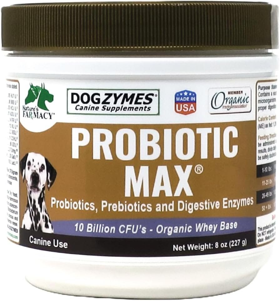 Dogzymes Probiotic Max -10 Billion CFU’s Probiotics, Prebiotics, Digestive Enzymes – (8 Ounce)