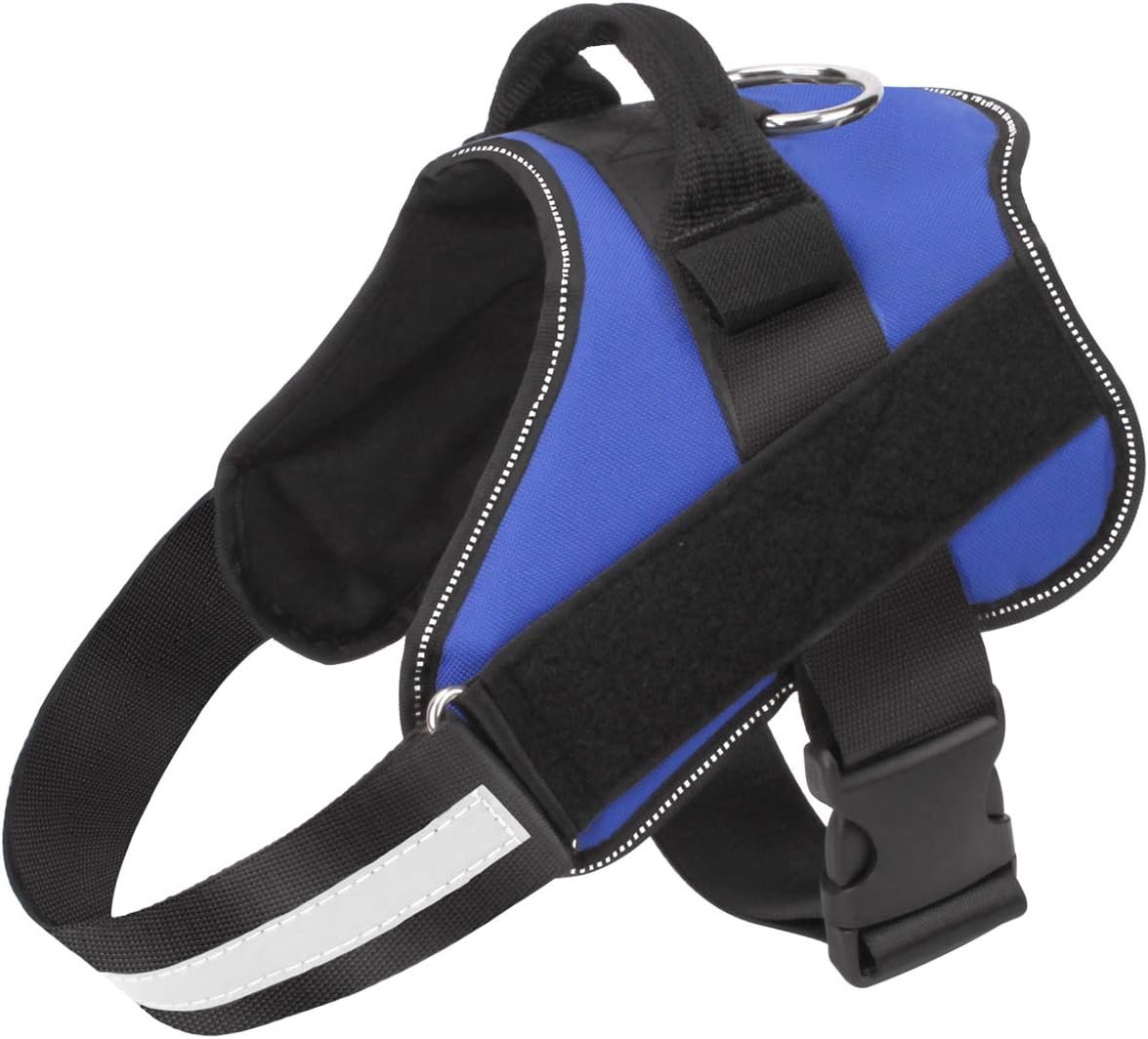 Dog Harness, No-Pull Reflective Dog Vest, Breathable Adjustable Pet Harness with Handle for Outdoor Walking – No More Pulling, Tugging or Choking (Blue, S)