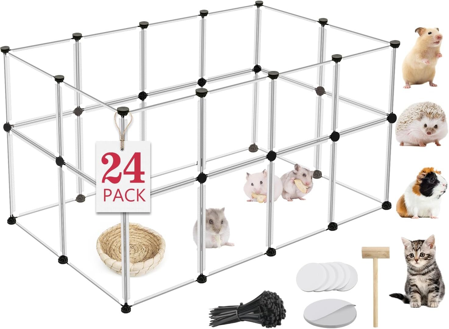VISCOO 24 Panels Small Animals Playpen,48″x24″x28″ Transparent Pet Playpen