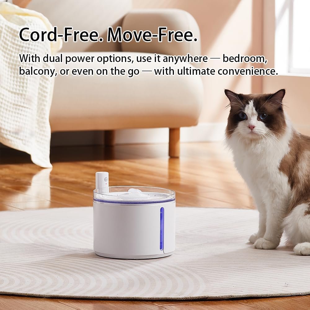 Smart Automatic Pet Water Fountain, 2.2L Cordless with Infrared Sensor, Dual Modes, Ultra-Quiet Pump, Safe for Cats & Dogs (White, Infrared Sensor)