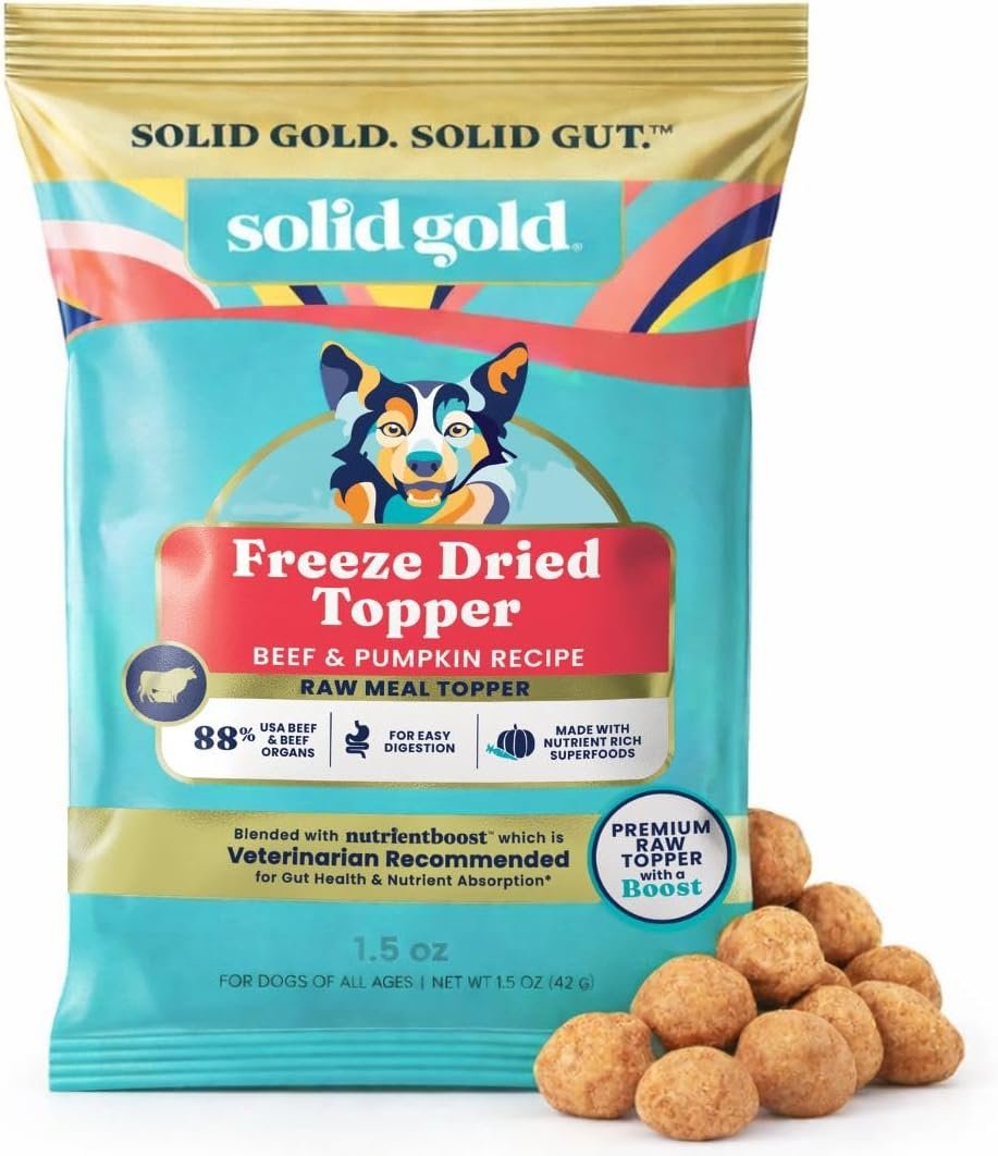Solid Gold Freeze Dried Dog Food Topper & Treats, Beef, Picky Eaters, 1.5oz