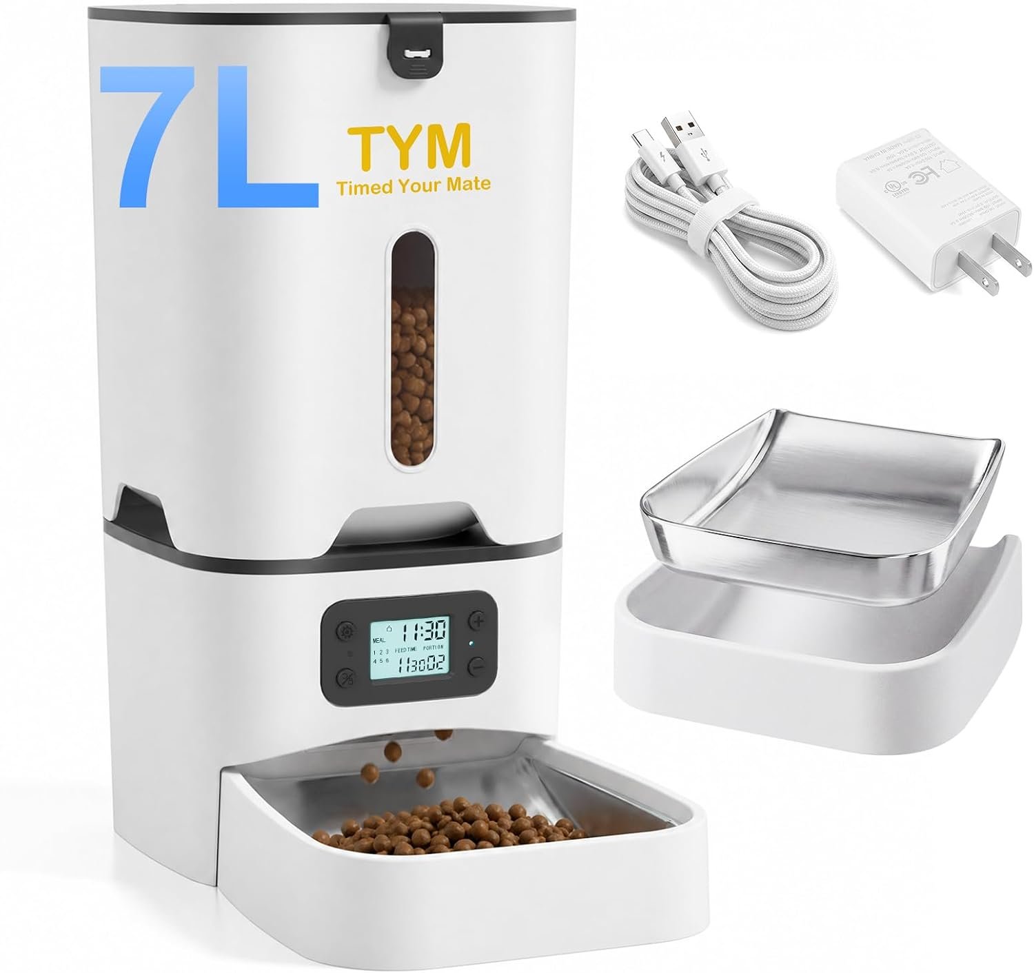 TYM Automatic Cat Feeder, 7L Large-Capacity Cat Food Dispenser with Timer