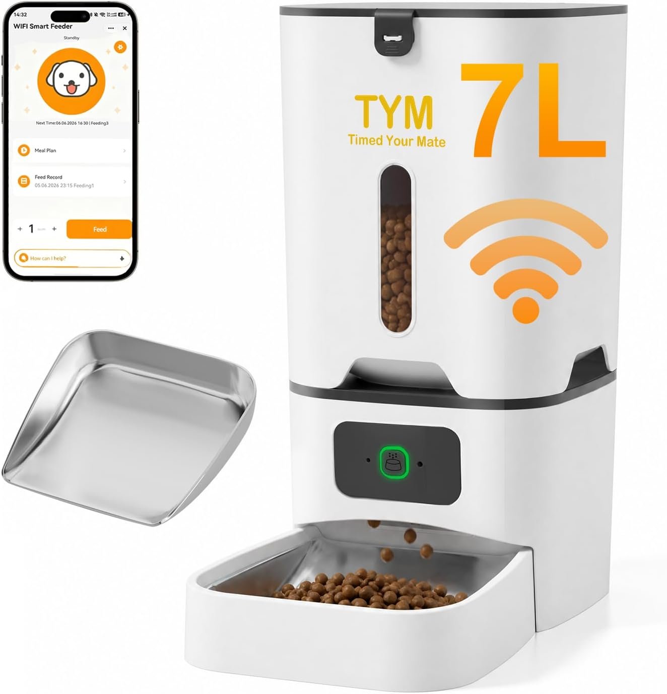 7L Automatic Cat Feeder, WiFi Timed Food Dispenser for Cats Small Pets