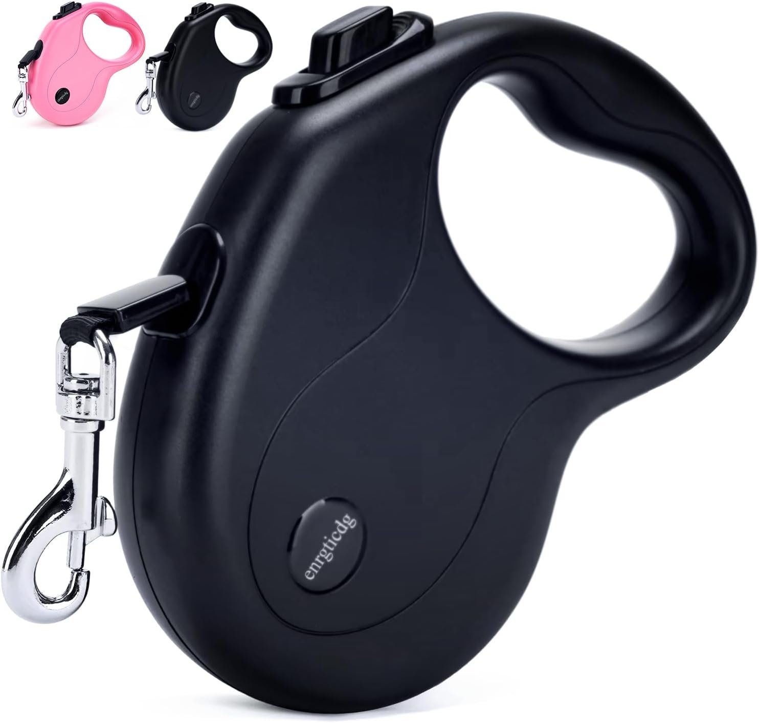 enrgticdg 16Ft Retractable Dog Leash,Light Weight Leash for Small to Medium Dogs/Cats Up to 50lbs,Stainless Steel Spring Strong Nylon Tape, Tangle Free, One-Handed Brake. (Charcoal Black)