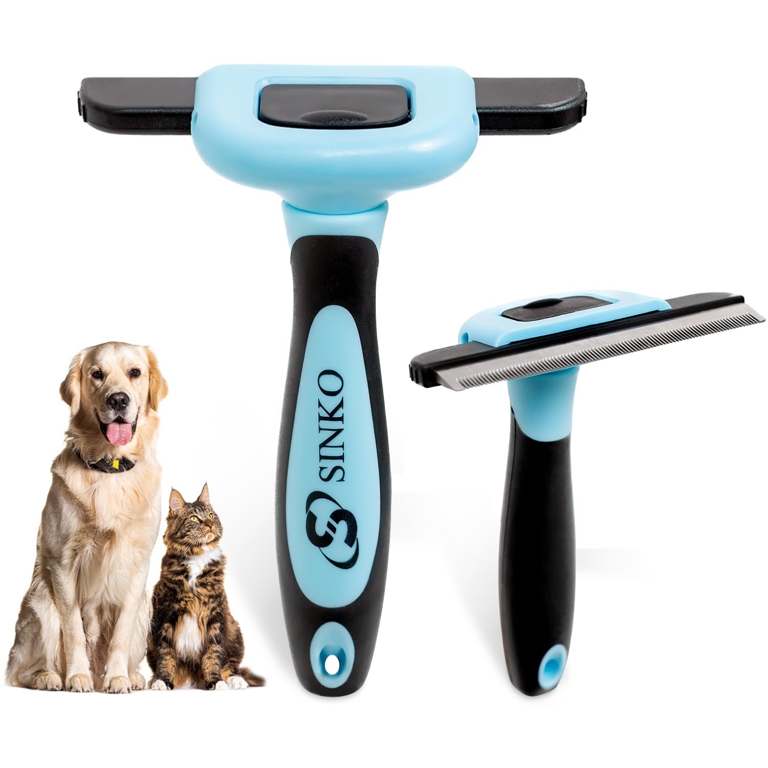Sinko Deshedding Tool for Dogs & Cats, Pet Grooming Brush, Skin Friendly, Effectively Reduces Shedding by up to 95% for Short Medium Long Pet Hair (Blue)