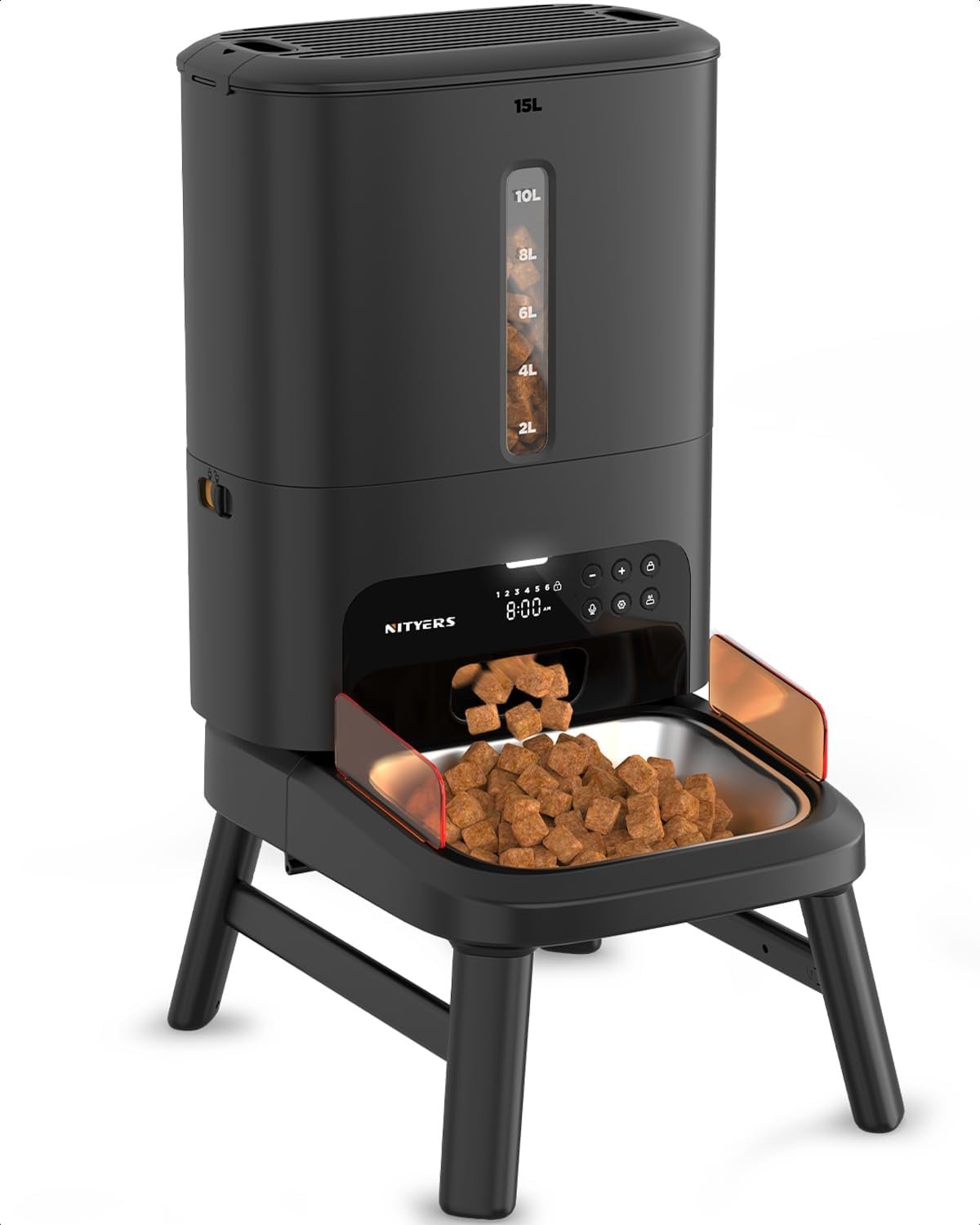 Automatic Dog Feeder for Large Breed – 15L/ 63 Cups Anti-Clog Dog Food Dispenser for 2-23mm Kibble, Elevated Stand, Large Food Tray, Dual Power, Up to 50 Portions 6 Meals Per Day, Keeps Fresh