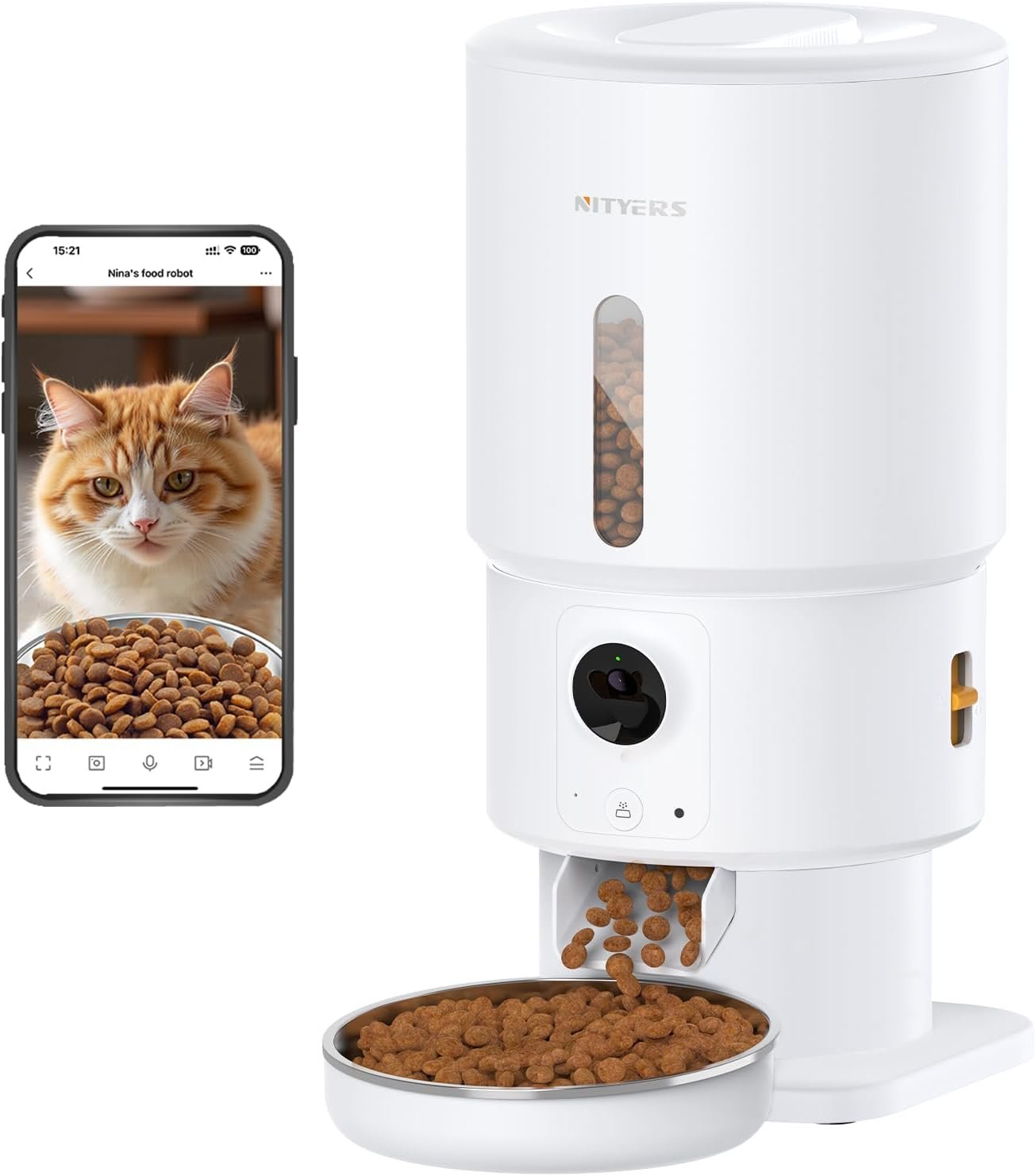 Automatic Cat Feeder with Camera – 5G WiFi Timed Cat Food Dispenser, 1080P HD Video with Night Vision, 1-15 Meals, 1-99 Portions, 2-Way Audio, Keeps Dry Food Fresh, 5L Auto Pet Feeder Also for Dogs
