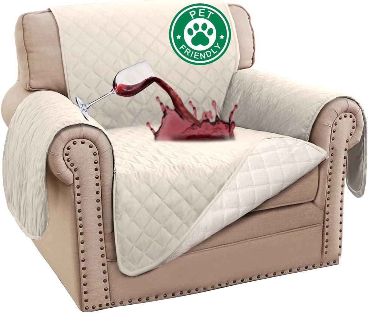 Turquoize 100% Waterproof Sofa Covers Chair Cover Slipcover Couch Protector Triple Non-Slip Sofa Slipcover for 1 Cushion Furniture Protector for Pets, Kids,Dog (Chair 23″, Ivory) | Ivory, Non-Slip, 1 Cushion Armchair Cover Slipcover, Pet Friendly, Machine Washable, Furniture Protector for Pets,Kids,Dog