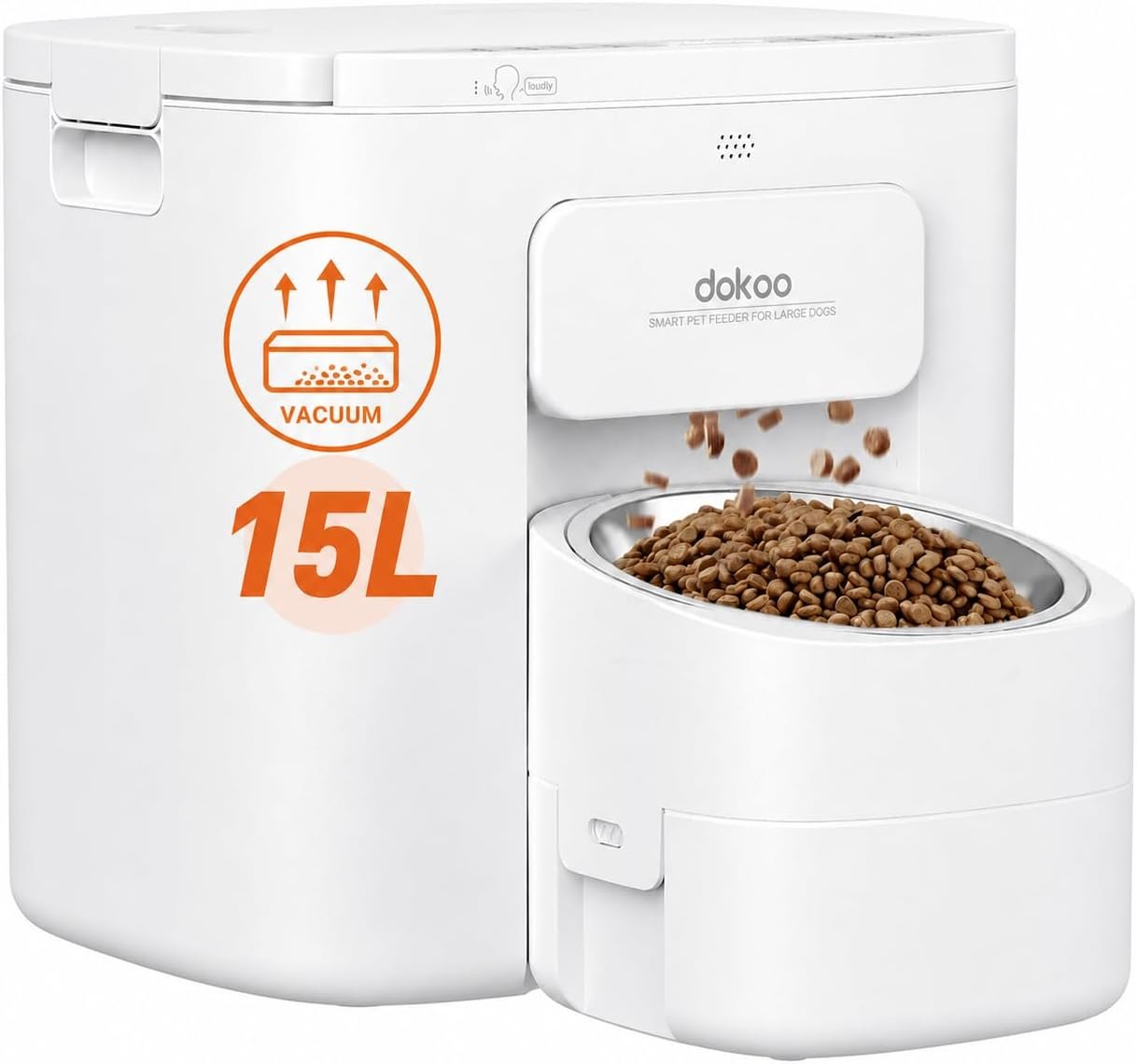 Dokoo Automatic Dog Feeder for Large Breeds, 15L/63 Cups Vacuum-Sealed