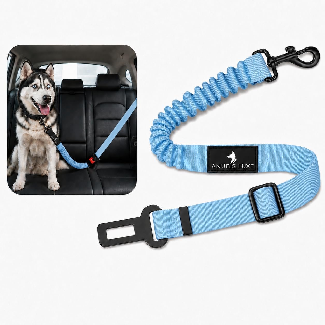Dog Seat Belt Retractable Dog Leash Adjustable Dog Seatbelt for Vehicle Pet Safety Elastic Nylon Bungee Buffer Strap Elite Heavy Duty Durable Car Harness Tether for Dogs (Baby Blue)