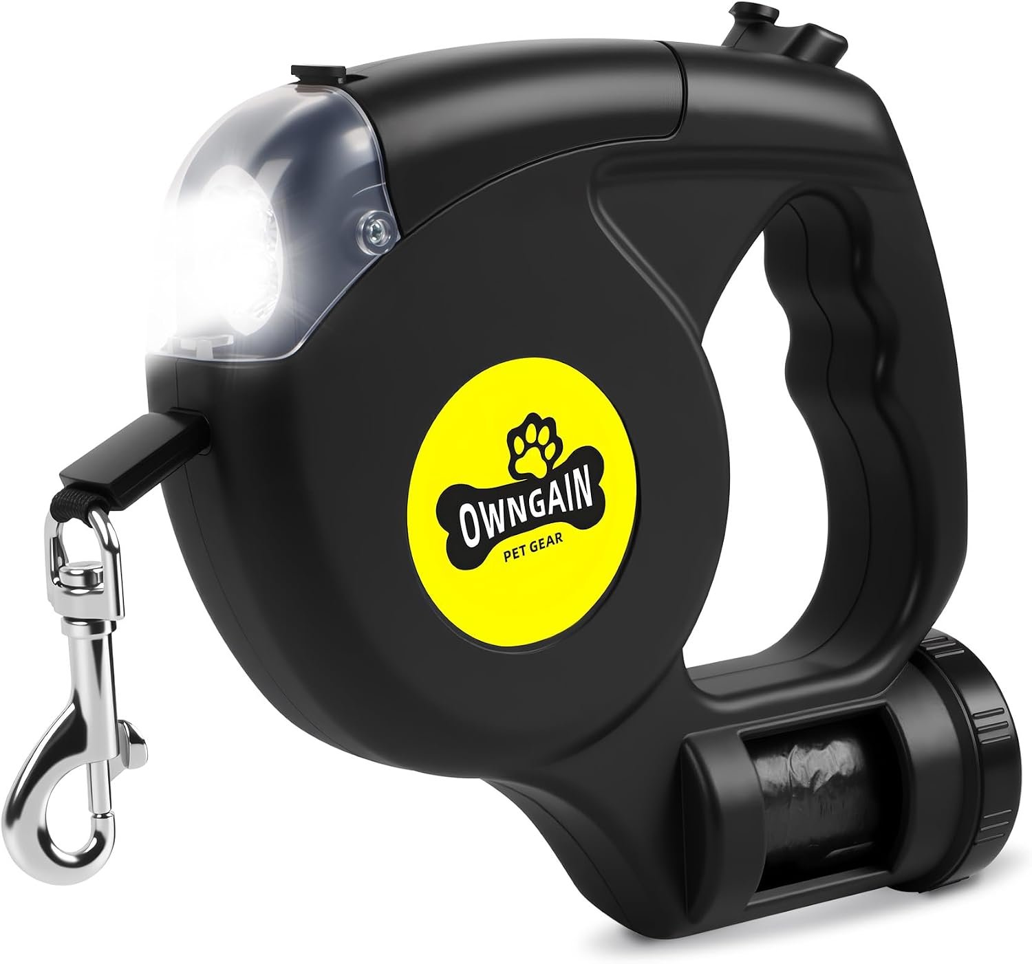Retractable Dog Leash with Flashlight for Night Walks – 16FT Retractable Leash with Comfort Grip and Integrated Waste Bag Dispenser for Cats,Medium,Large,Small Dogs(Black-Large)