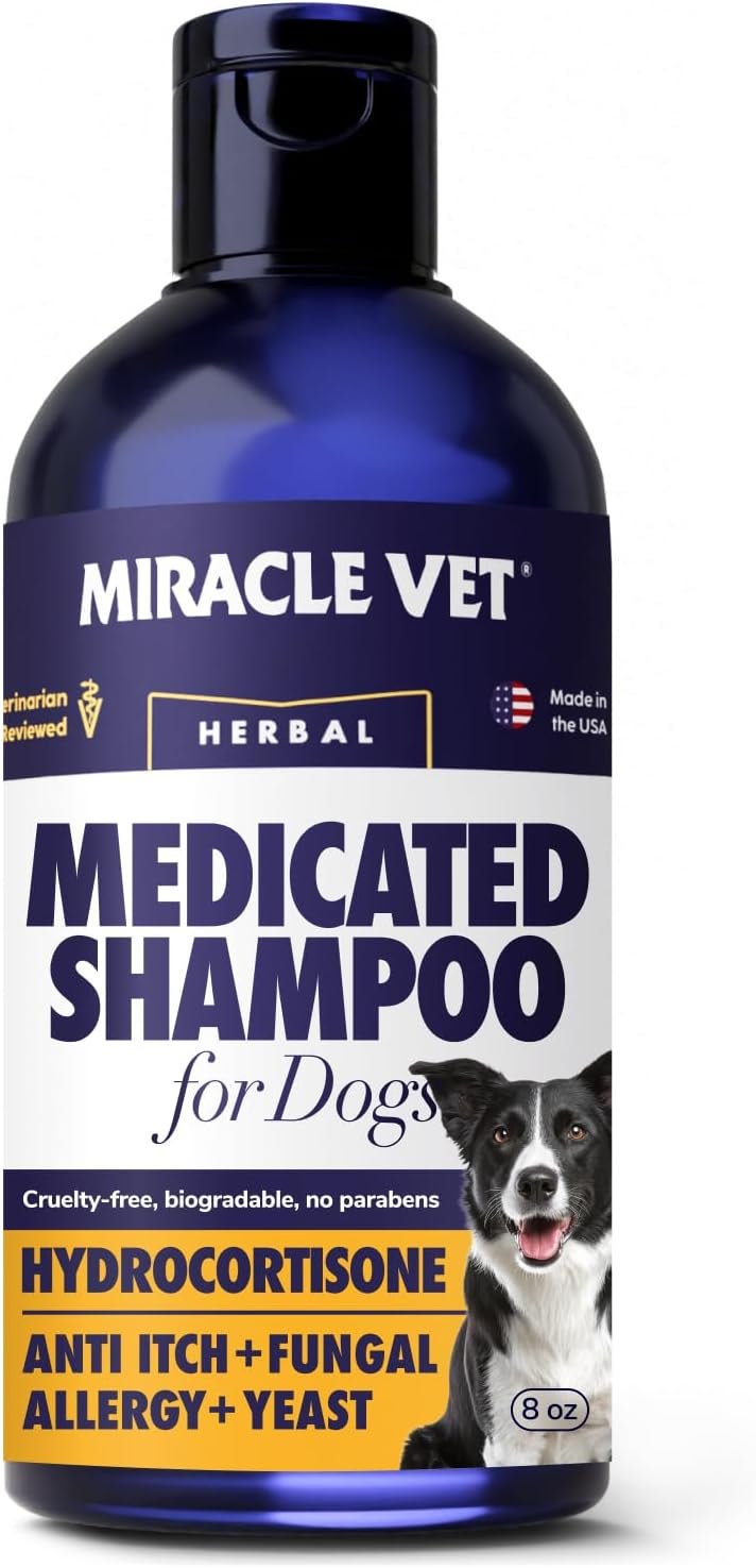 Miracle Vet Medicated Dog Shampoo for Itchy Skin Relief – Antifungal for Dog Allergy Relief, Yeast Infection, Hot Spot & Dry Skin Anti-Itch Treatment Wash – Hydrocortisone 8 fl oz