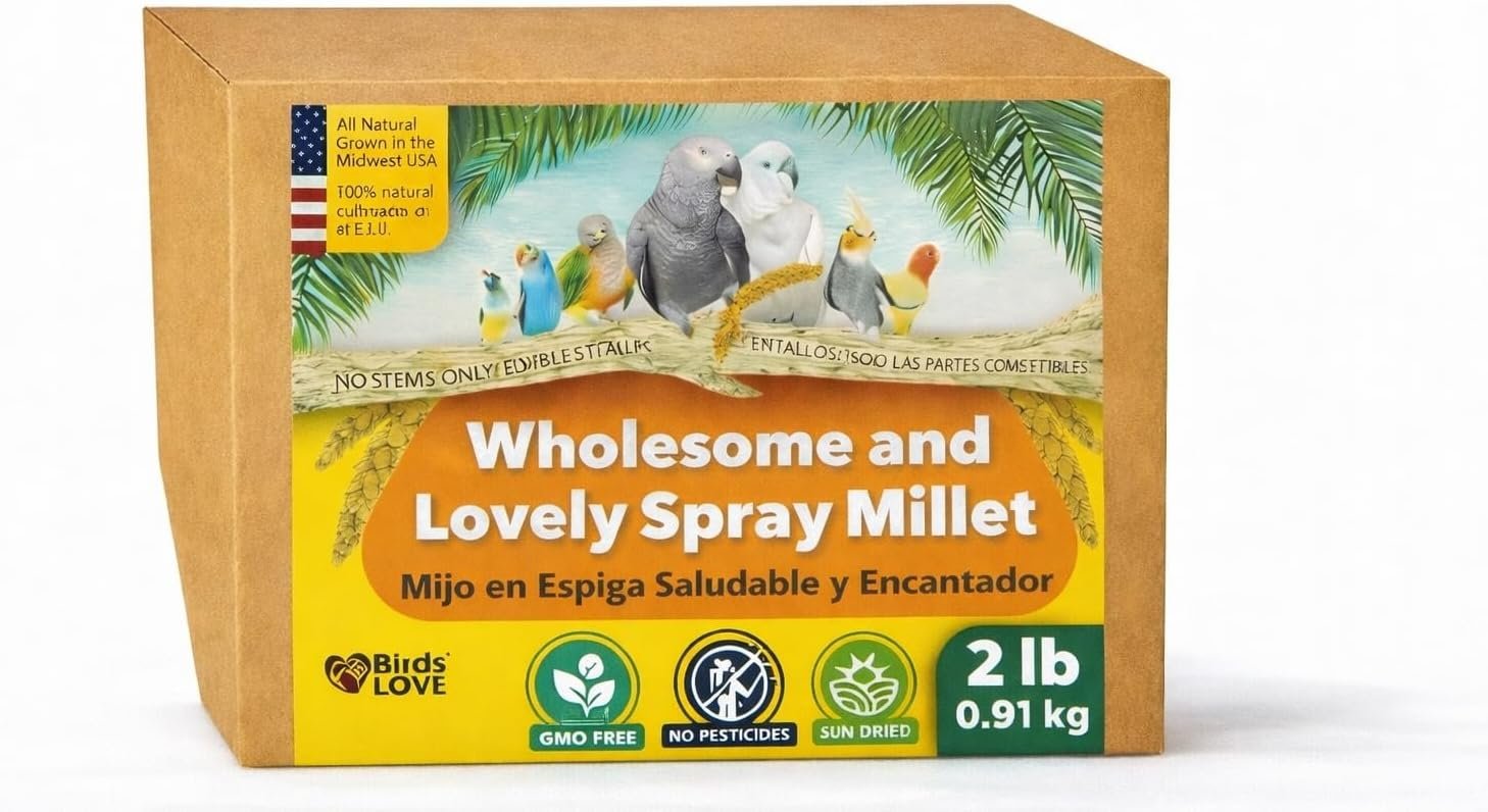 Birds LOVE 2 LB Wholesome Spray Millet for Birds – USA Grown, Natural Sun-Dried Millet Sprays – Thick Seed-Rich Clusters for Parakeets, Budgies, Cockatiels, Conures, Finches & Parrots