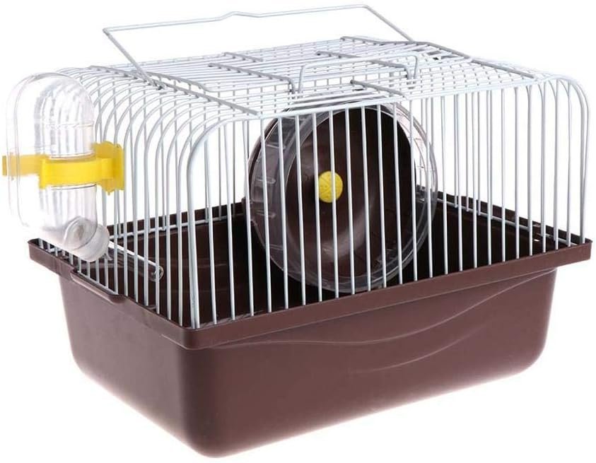 Small Pet Hamster Cage with Running Wheel Water Bottle Food Basin Portable Carrier House Mice Home Habitat for Going Out, Traveling (Coffee)