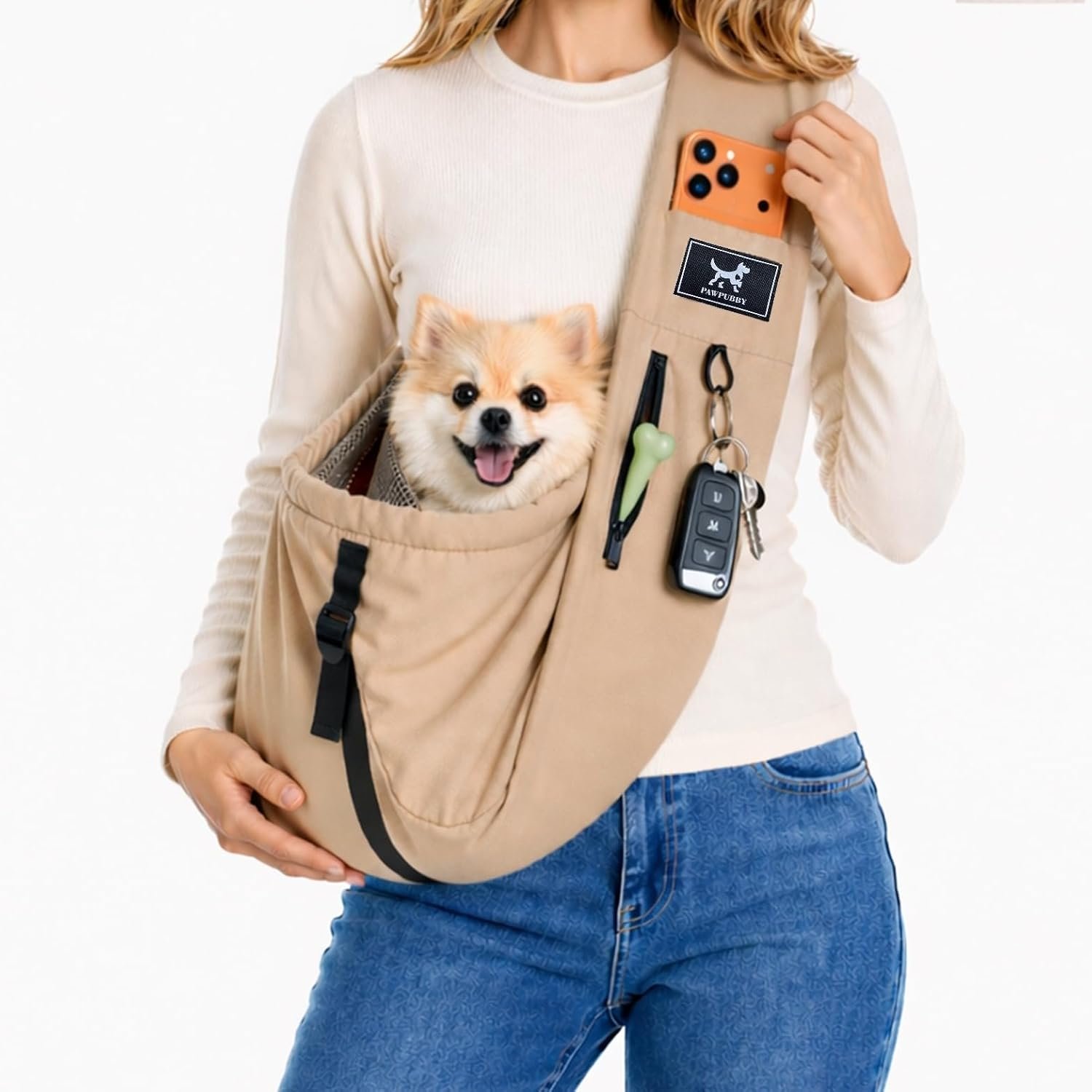 Dog Sling Carrier for Small Dogs & Cats 5-20 lbs, Adjustable Depth