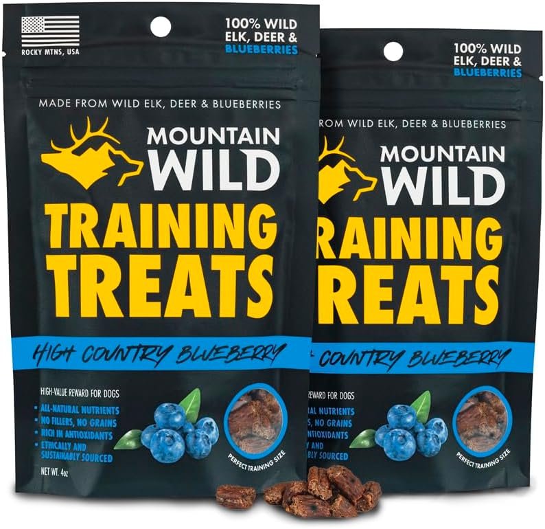 MOUNTAIN WILD Blueberry Elk & Venison Training Treats for Dogs – 4oz 2 Bags | Puppy & Dog Protein Treat, High Value, All Natural, No Fillers, Grain Free, No Artificial Preservatives