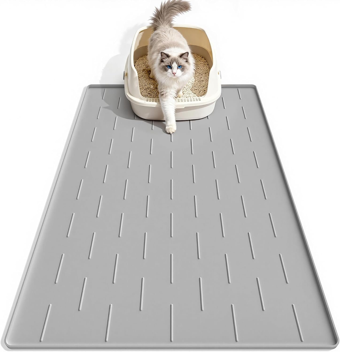Pieviev Silicone Cat Litter Mat, Traps Litter & Easy to Clean, 34” x 22”