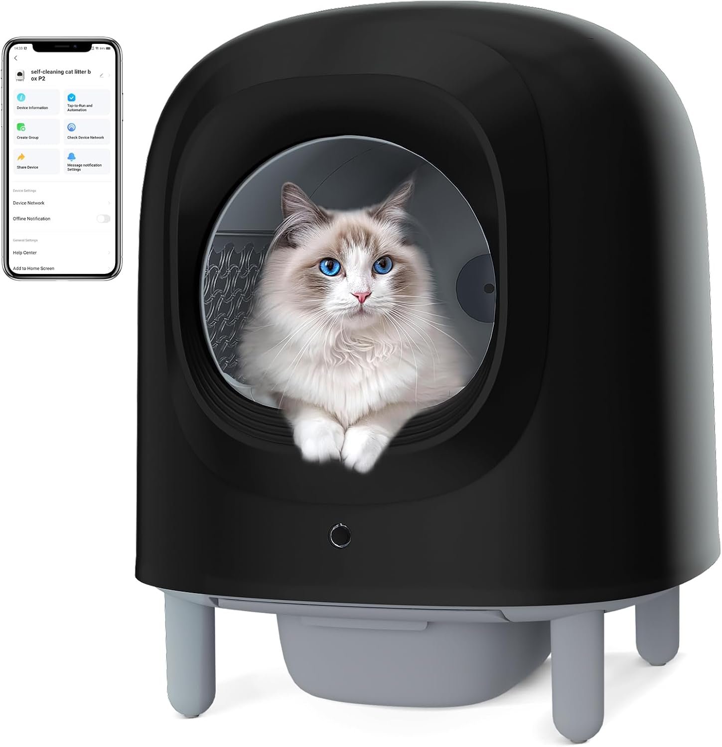 LOQFA Self-Cleaning Cat Litter Box – 56L Extra Large Robot Automatic Cat Litter Box for Multi Cats with Safety Protection/Anti-Pinch/APP Control
