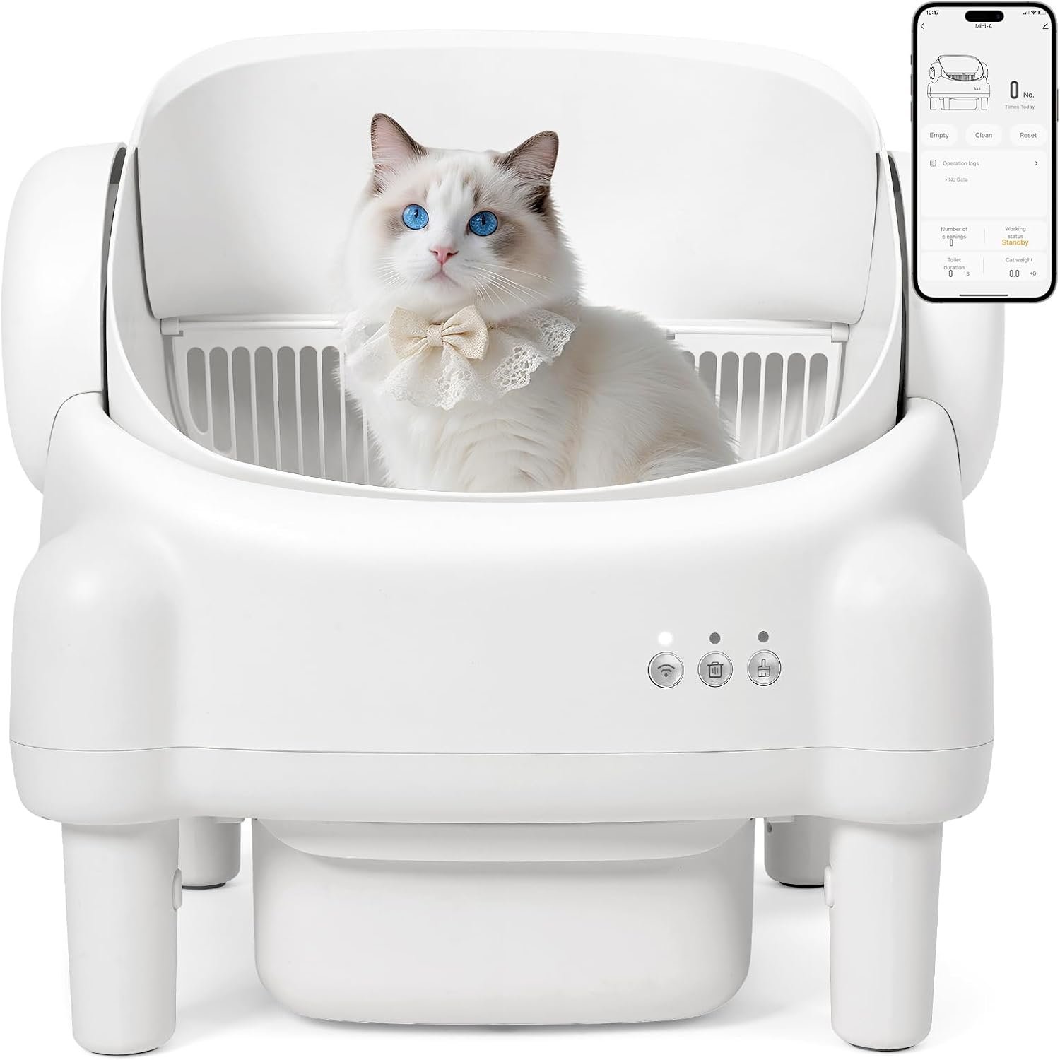 Paruuntys Automatic Litter Box,Safety Sensor,App Control,Open-top Design | Detachable waste trays,Self cleaning litter box for Multiple Cats,Safety Protection, 2 Roll Garbage Bags,White