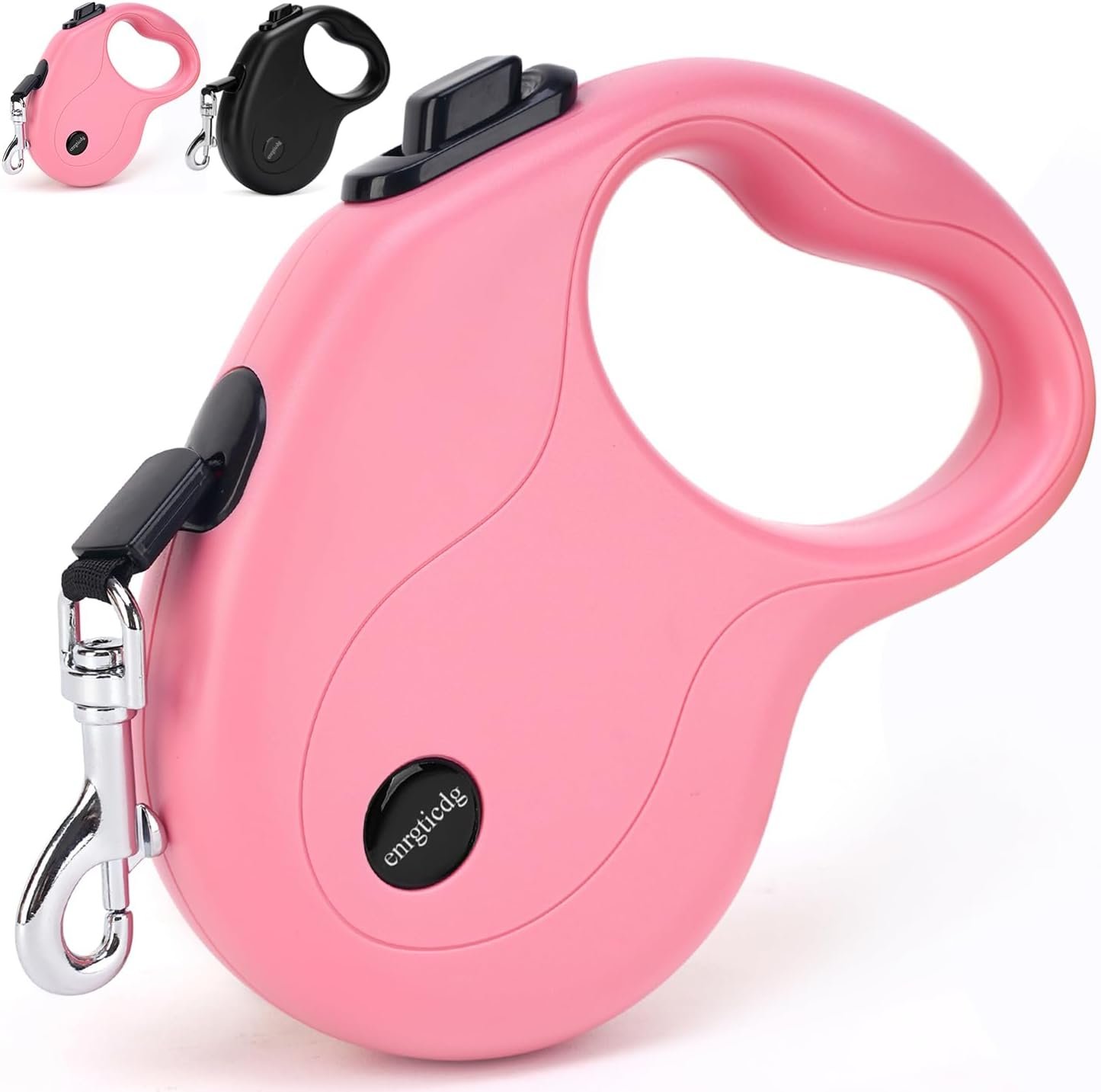 enrgticdg 16Ft Retractable Dog Leash,Light Weight Leash for Small to Medium Dogs/Cats Up to 50lbs,Stainless Steel Spring Strong Nylon Tape, Tangle Free, One-Handed Brake.(Pink-Black)