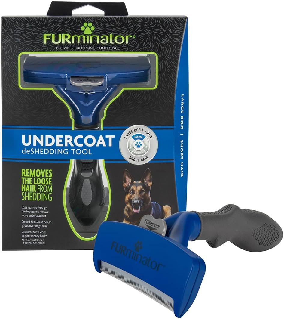 FURminator Large Dog Undercoat deShedding Tool for Short Hair | Reduces Loose Hair From Shedding, Easy Clean-Up, For Dogs Over 50 lbs, Use Weekly, Ergonomic Handle For Comfort