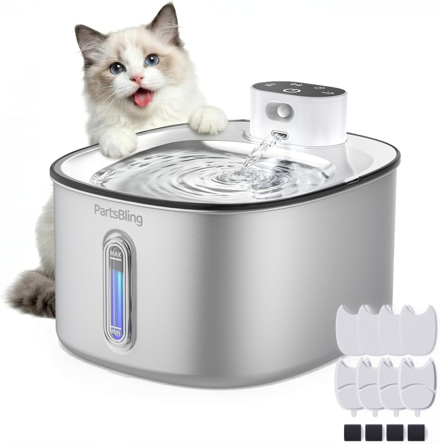 PartsBling Stainless Steel Cat Water Fountain, 4.2L/142 oz