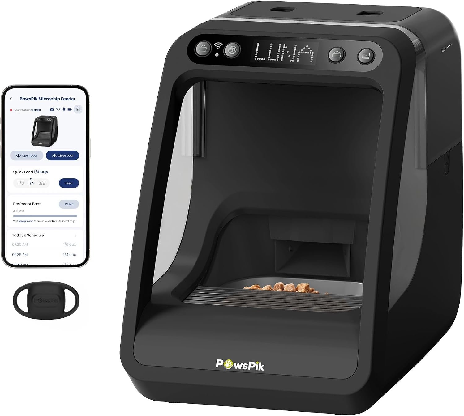PawsPik Automatic Microchip RFID Cat Feeder, 16-Cup, Black