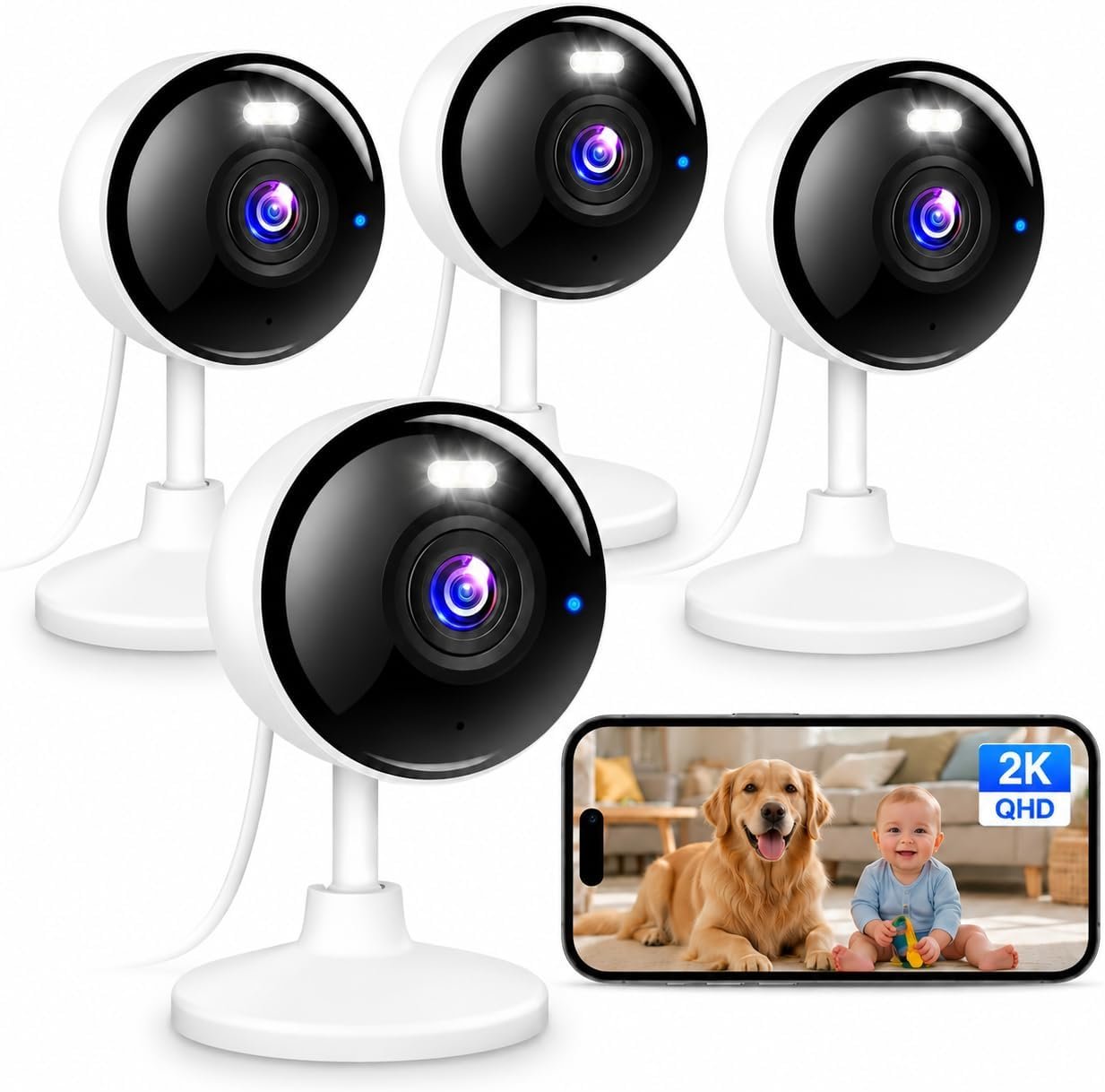 2K Security Cameras 4 Pack, Home Cameras Indoor/Outdoor for Baby/Pet